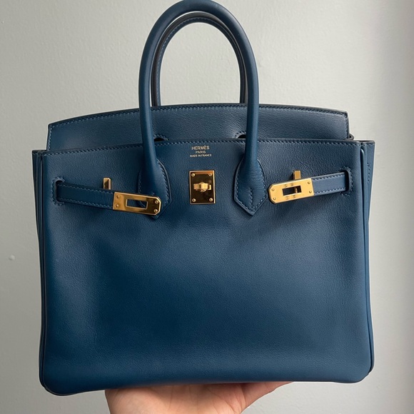 Hermes Handbags - Hermes Deep Blue Satchel with Gold Accents